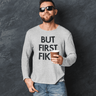 Long-sleeve - But first fika (black print)